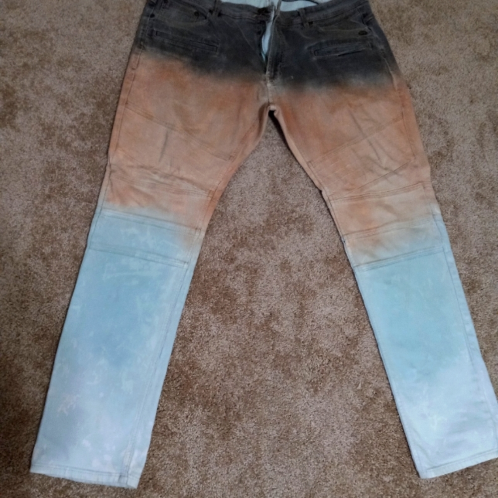 Three colored jeans  brown,aqua and orange